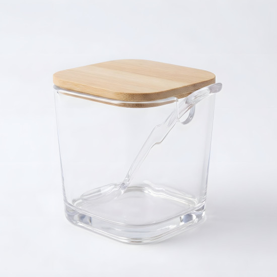 Glass Jar with Wooden Lid & Spoon